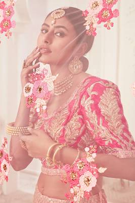 Unique Pink Zari Embroidery Soft Net Wedding Bridal Lehenga Choli 5