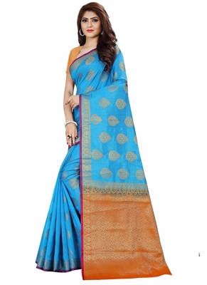 Sky Blue Kanjivaram Silk Weaving Designer Saree 2