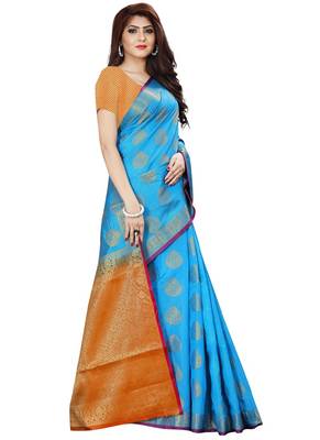 Sky Blue Kanjivaram Silk Weaving Designer Saree 3