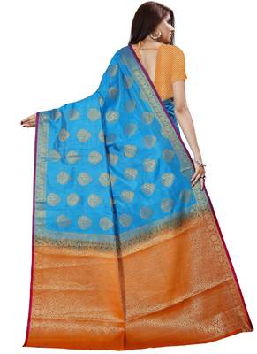 Sky Blue Kanjivaram Silk Weaving Designer Saree 4