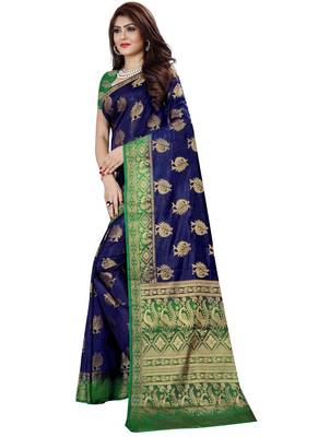 Navy Blue Kanjivaram Silk Weaving Designer Saree 2
