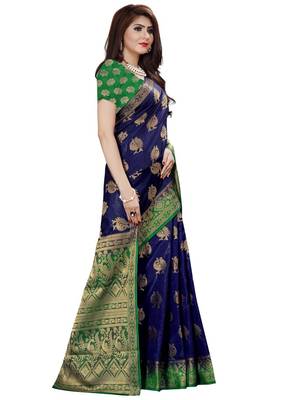 Navy Blue Kanjivaram Silk Weaving Designer Saree 3