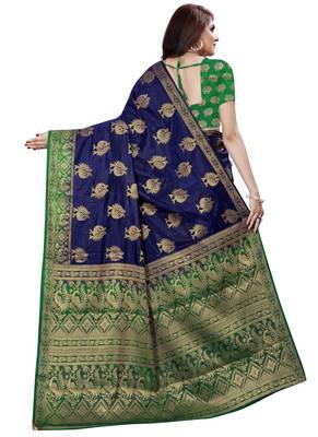 Navy Blue Kanjivaram Silk Weaving Designer Saree 4