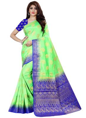 Mint Green Kanjivaram Silk Weaving Designer Saree 1