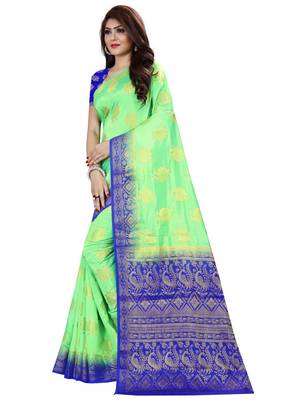Mint Green Kanjivaram Silk Weaving Designer Saree 2