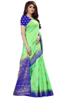 Mint Green Kanjivaram Silk Weaving Designer Saree 3