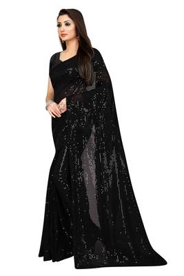 Black Georgette New Bollywood Sequin Saree With Blouse Piece  3