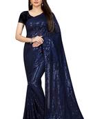 Blue Georgette New Bollywood Sequin Saree With Blouse Piece