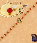 Bracelet  Rakhi  Rudraksh Ganeshji For Bhaiya With Roli Chawal And Greeting Card  1 Kankawati  Pooja Thali
