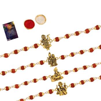 Elegant  Rudraksh  4 Rakhi Combo Stylish  For Bhai With Roli Chawal And Greeting Card 1