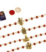 Elegant  Rudraksh  4 Rakhi Combo Stylish  For Bhai With Roli Chawal And Greeting Card