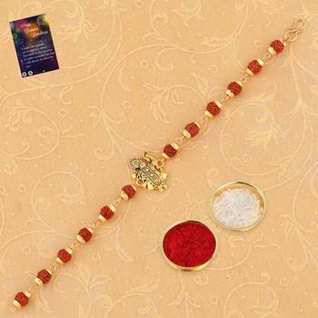 Elegant  Rudraksh  4 Rakhi Combo Stylish  For Bhai With Roli Chawal And Greeting Card 2