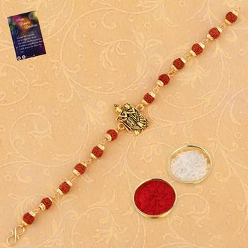 Elegant  Rudraksh  4 Rakhi Combo Stylish  For Bhai With Roli Chawal And Greeting Card 3