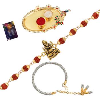 Rakhi Rudraksh Shiv Ji With Bhabhi Rakhi With Roli Chawal And Greeting Card 1 Kankawati Pooja Thali 1
