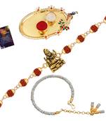 Rakhi Rudraksh Shiv Ji With Bhabhi Rakhi With Roli Chawal And Greeting Card 1 Kankawati Pooja Thali