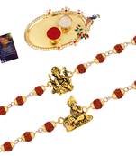 Stylish  Rudraksh 2 Rakhi Combo For Bhai With Roli Chawal And Greeting Card 1 Kankawati Pooja Thali