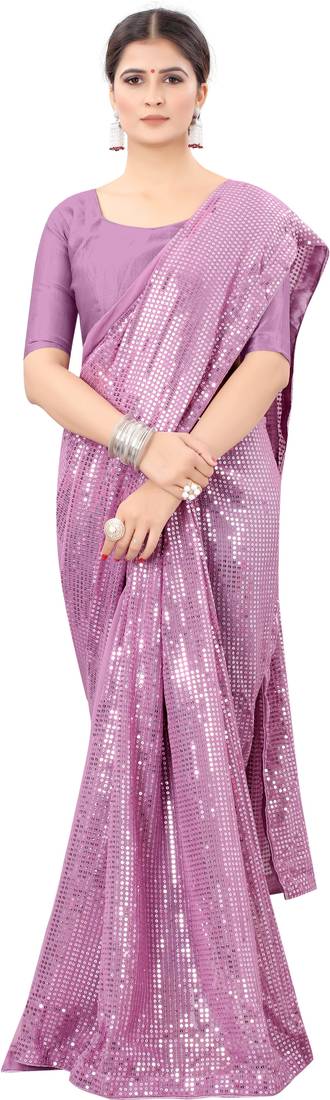 Pink Georgette New Bollywood Sequin Saree With Blouse Piece