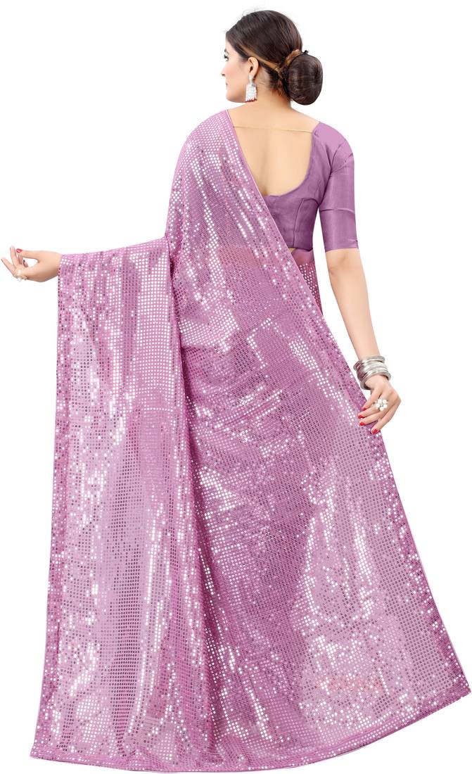 Pink Georgette New Bollywood Sequin Saree With Blouse Piece