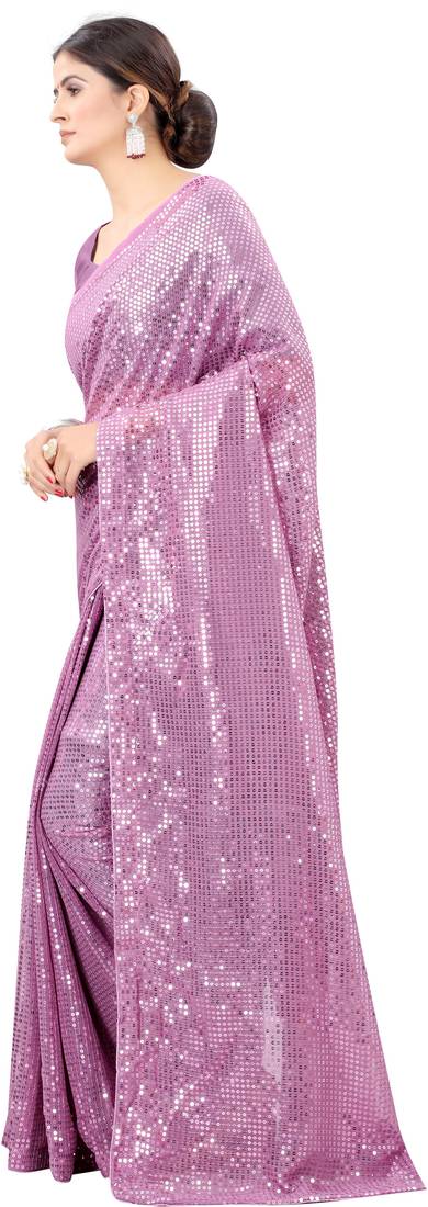 Pink Georgette New Bollywood Sequin Saree With Blouse Piece