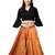 Black Silk Blend Solid Crop Top with Satin Long Skirt Set 