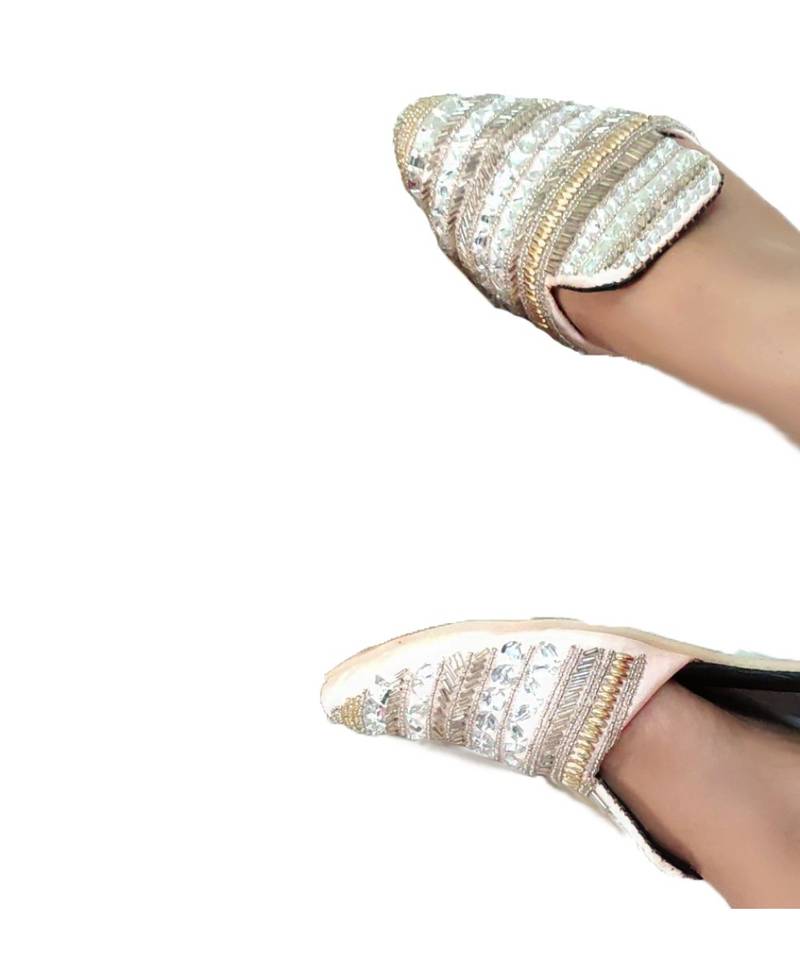 Women Multi Sequined Blush Pink Mules