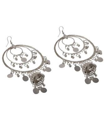 Silver Oxidised Afghani Chandbali Dangler Earring Light weight in stainless steel alloy party wear for Women and Girls 2