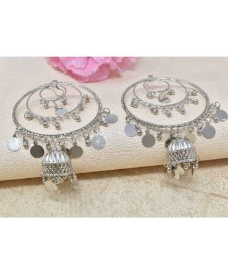 Silver Oxidised Afghani Chandbali Dangler Earring Light weight in stainless steel alloy party wear for Women and Girls 3