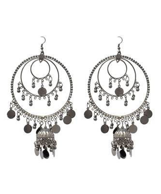 Silver Oxidised Afghani Chandbali Dangler Earring Light weight in stainless steel alloy party wear for Women and Girls 1