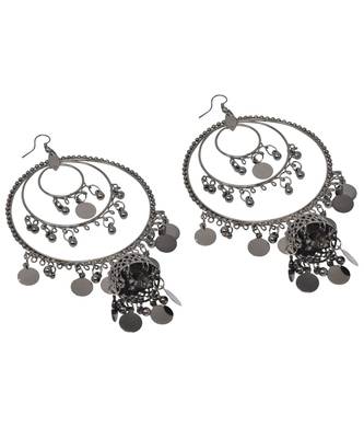 Silver Oxidised Afghani Chandbali Dangler Earring Light weight in stainless steel alloy party wear for Women and Girls 2