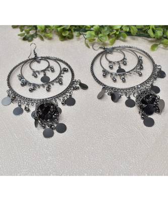 Silver Oxidised Afghani Chandbali Dangler Earring Light weight in stainless steel alloy party wear for Women and Girls 3