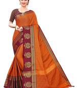 Orange woven cotton silk saree with blouse