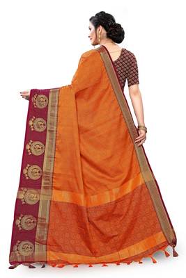 Orange woven cotton silk saree with blouse 2