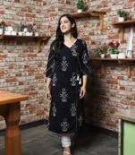 Black And White Handblock Printed Kurta