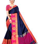 Blue woven cotton silk saree with blouse
