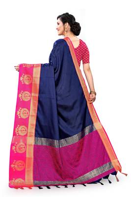 Blue woven cotton silk saree with blouse 2
