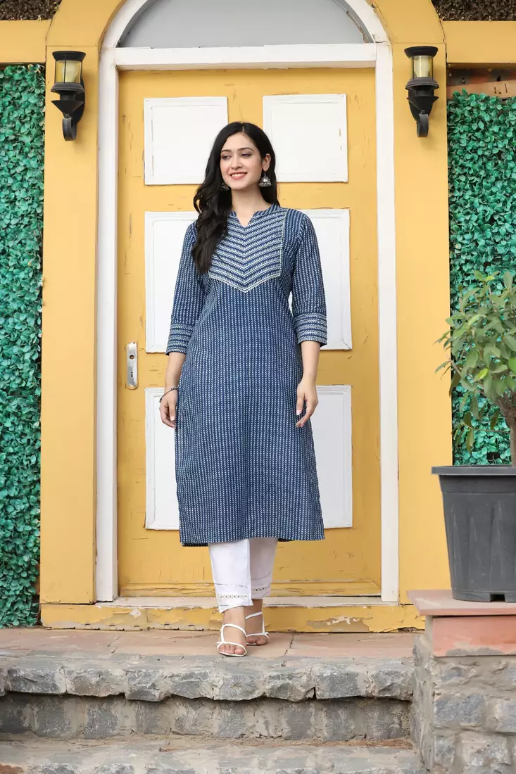 INDIGO HANDBLOCK PRINTED KURTA