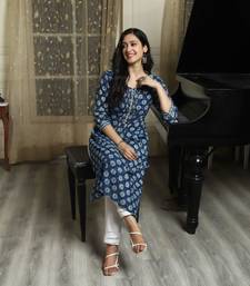 INDIGO HANDBLOCK PRINTED KURTA