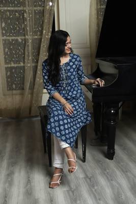 Indigo Handblock Printed Kurta 4
