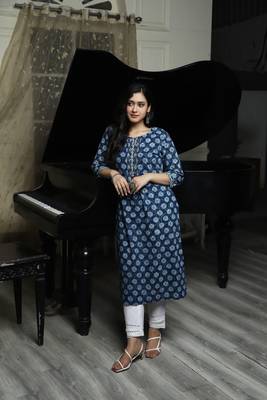Indigo Handblock Printed Kurta 1