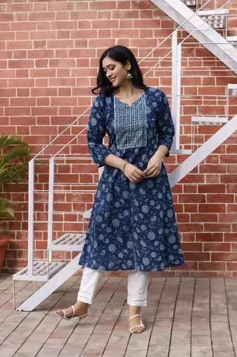 indigo handblock printed kurta