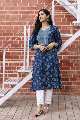 Indigo Handblock Printed Kurta 3