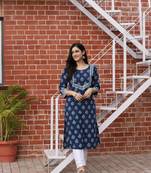 INDIGO HANDBLOCK PRINTED KURTA