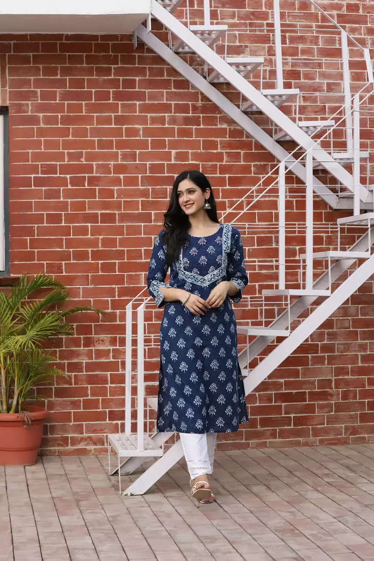 INDIGO HANDBLOCK PRINTED KURTA