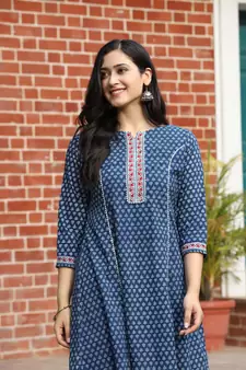 INDIGO HANDBLOCK PRINTED KURTA
