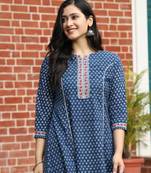 INDIGO HANDBLOCK PRINTED KURTA