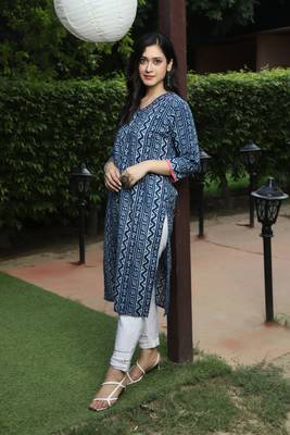 Indigo Handblock Printed Kurta 5