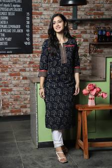 INDIGO HANDBLOCK PRINTED KURTA