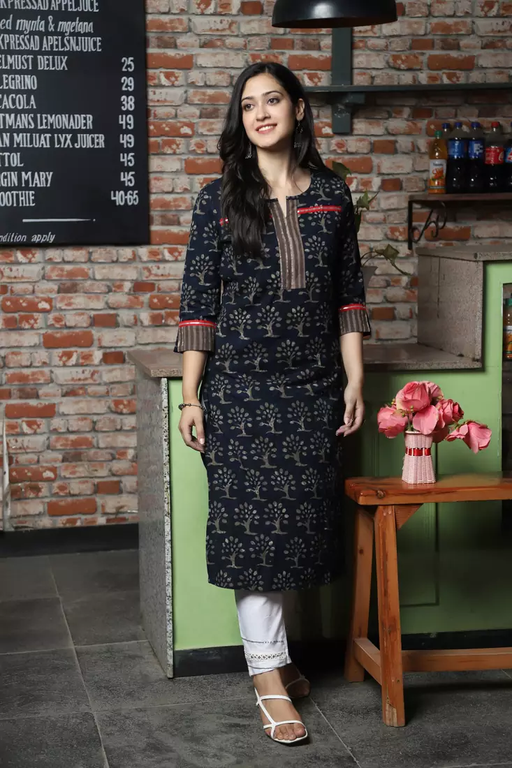 INDIGO HANDBLOCK PRINTED KURTA
