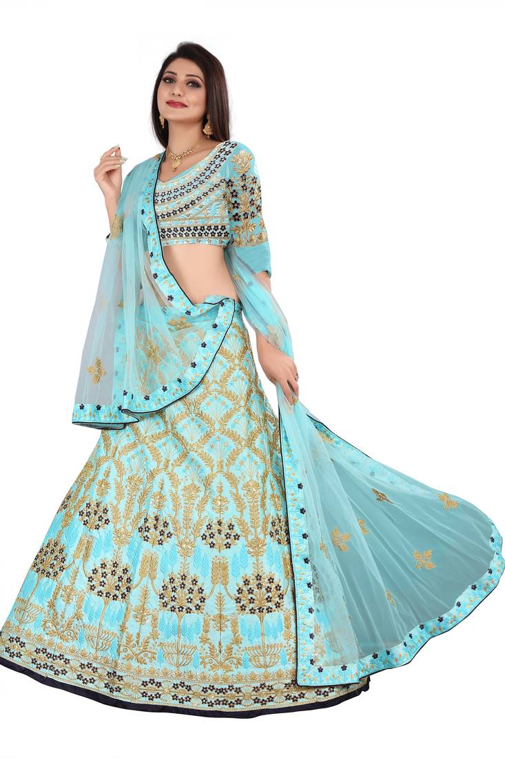 Blue Designer Partywear Embroidered Work velvet Material Lehenga Choli