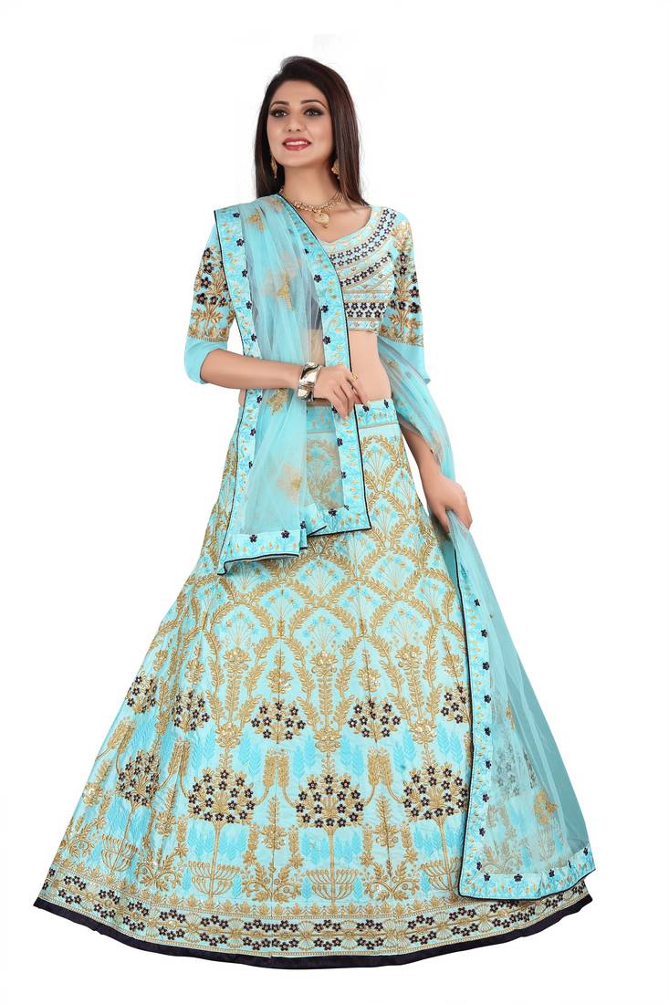 Blue Designer Partywear Embroidered Work velvet Material Lehenga Choli